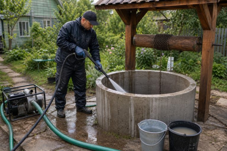 Мойка стенок колодца и промывка шахты